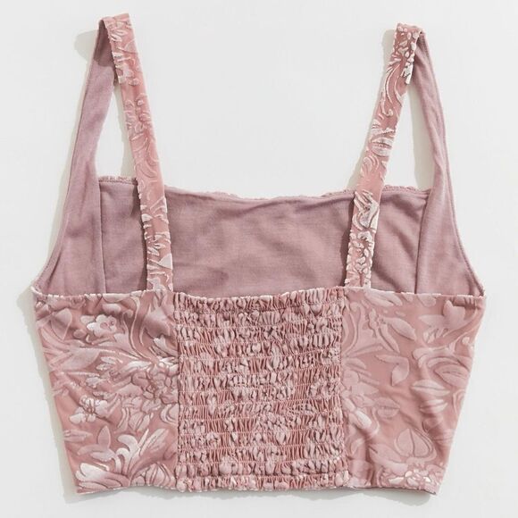 Velvet tank top cropped bustier milkmaid Dusty Rose pink Floral coquette sexy - Picture 3 of 14